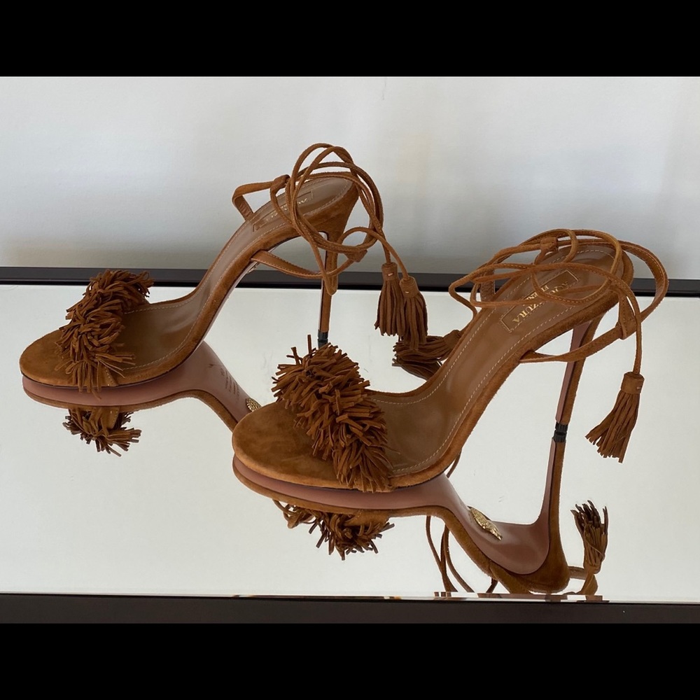 Aquazzura Suede Wild Things Fringe Ankle Wrap - Picture 4 of 7